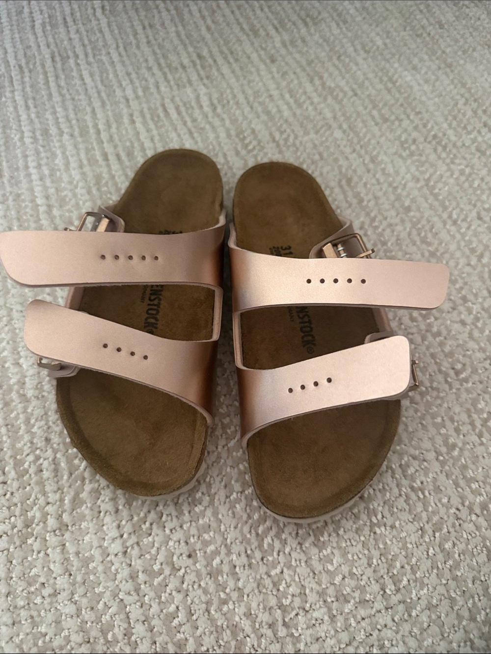 Birkenstock Kids Metallic Rose Gold Double-Strap Sandals - never used/brand new